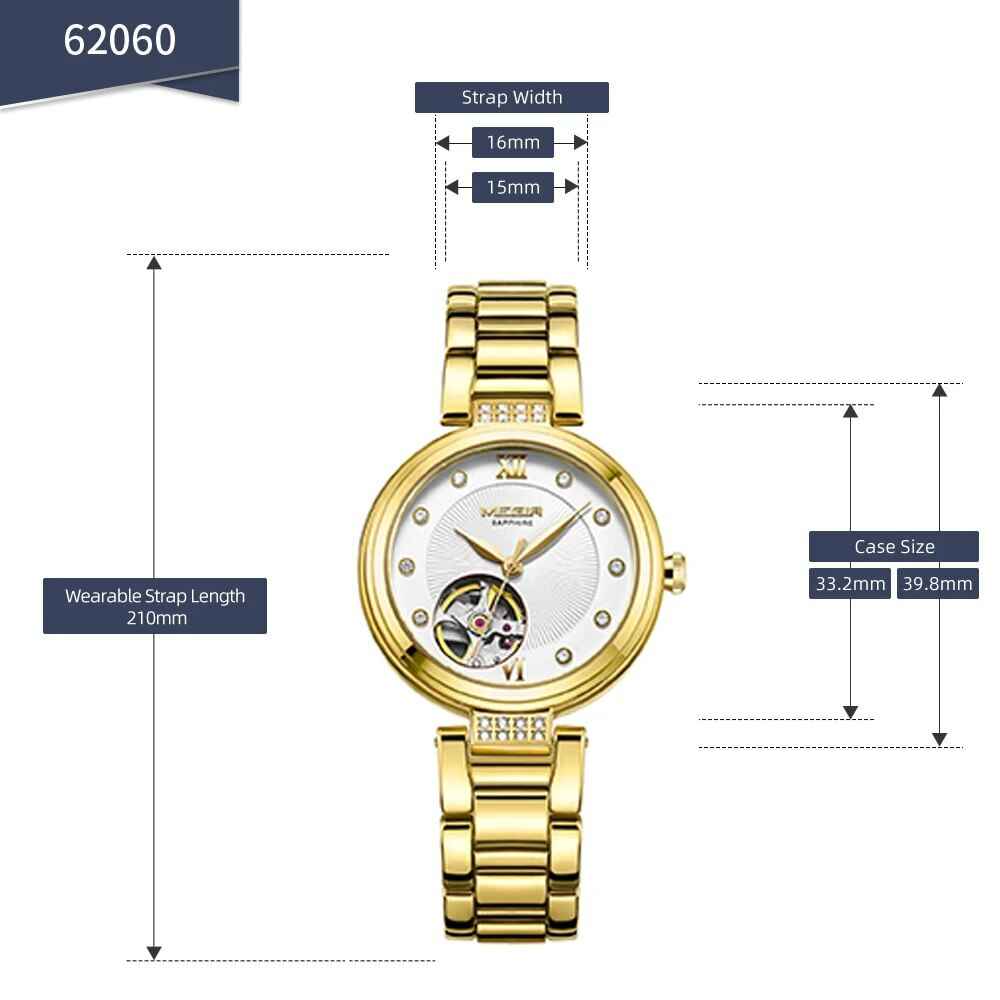 MEGIR Luxury Gold Women Bracelet Watch - Automatic Mechanical Wristwatch