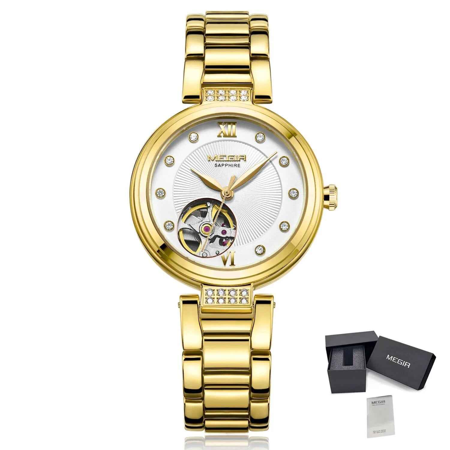 MEGIR Luxury Gold Women Bracelet Watch - Automatic Mechanical Wristwatch