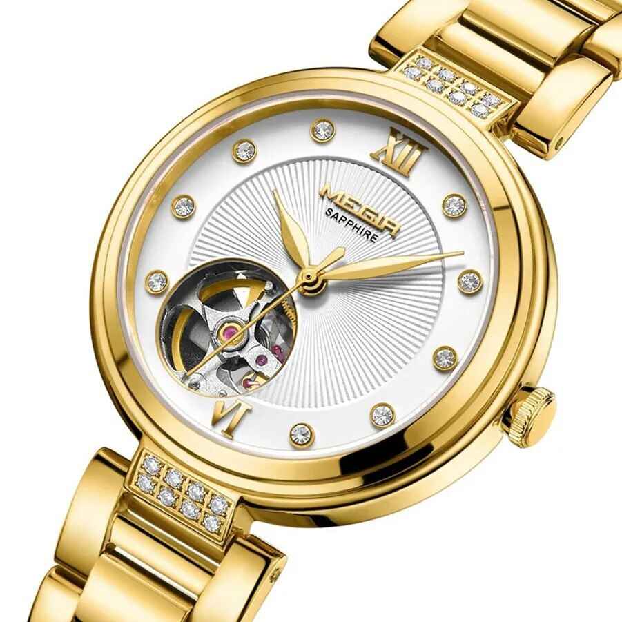 MEGIR Luxury Gold Women Bracelet Watch - Automatic Mechanical Wristwatch