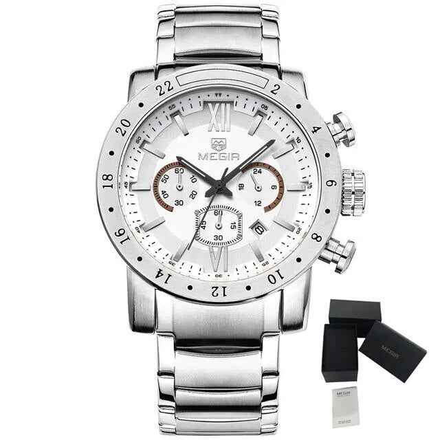 MEGIR Luxury Men's Chronograph Waterproof Quartz Watch - Stainless Steel Business Timepiece