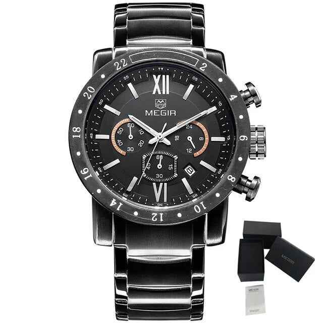 MEGIR Luxury Men's Chronograph Waterproof Quartz Watch - Stainless Steel Business Timepiece