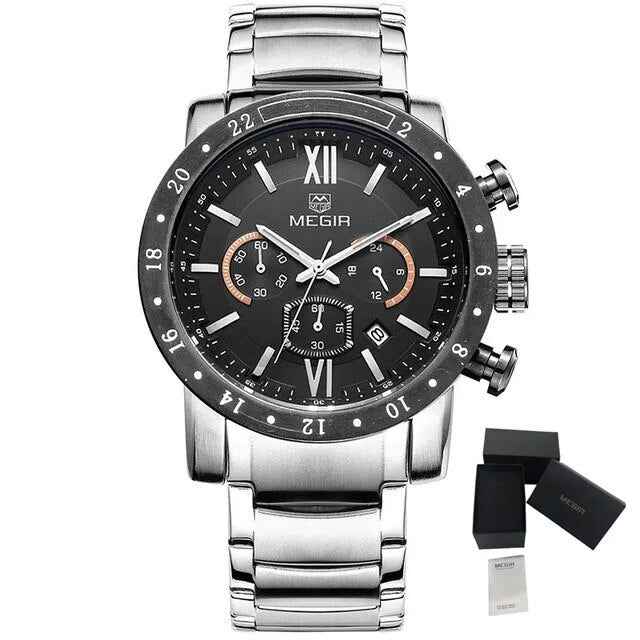 MEGIR Luxury Men's Chronograph Waterproof Quartz Watch - Stainless Steel Business Timepiece