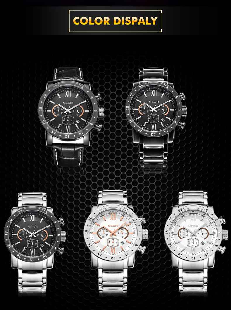 MEGIR Luxury Men's Chronograph Waterproof Quartz Watch - Stainless Steel Business Timepiece