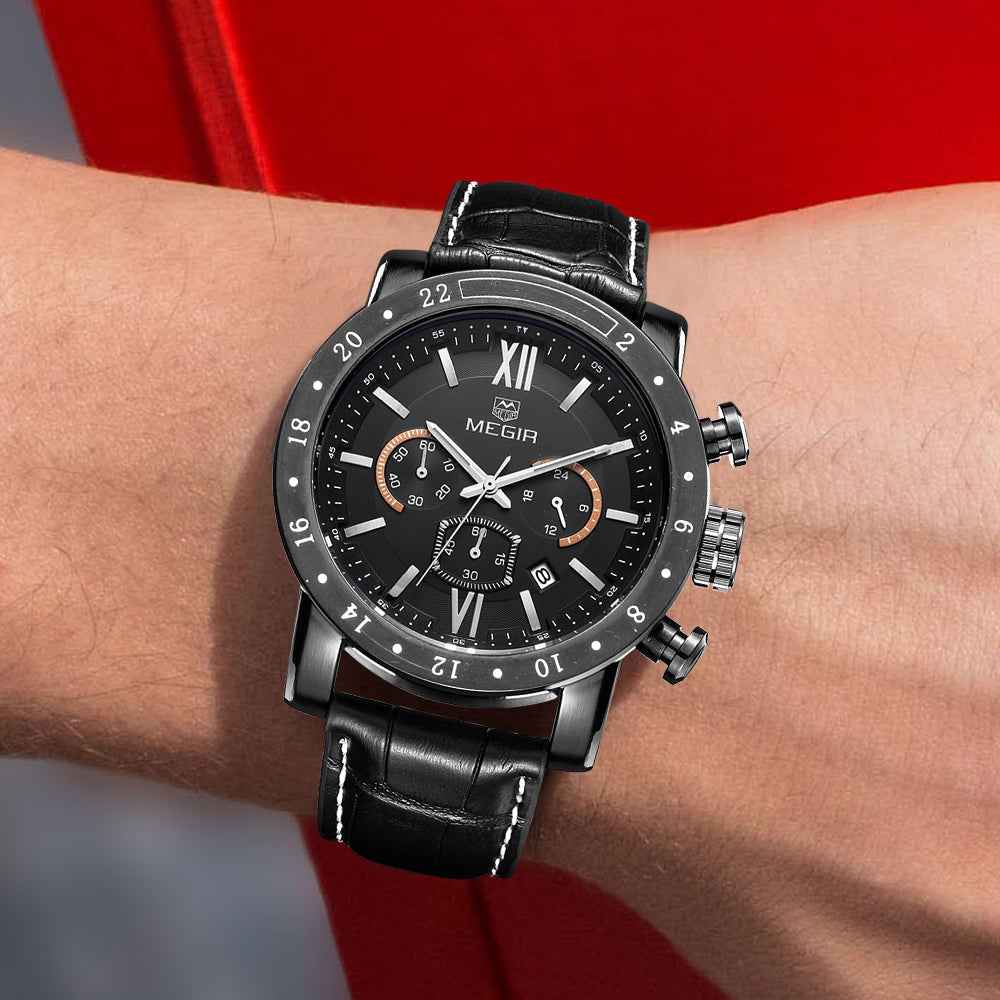 MEGIR Luxury Men's Chronograph Waterproof Quartz Watch - Stainless Steel Business Timepiece