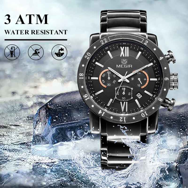 MEGIR Luxury Men's Chronograph Waterproof Quartz Watch - Stainless Steel Business Timepiece
