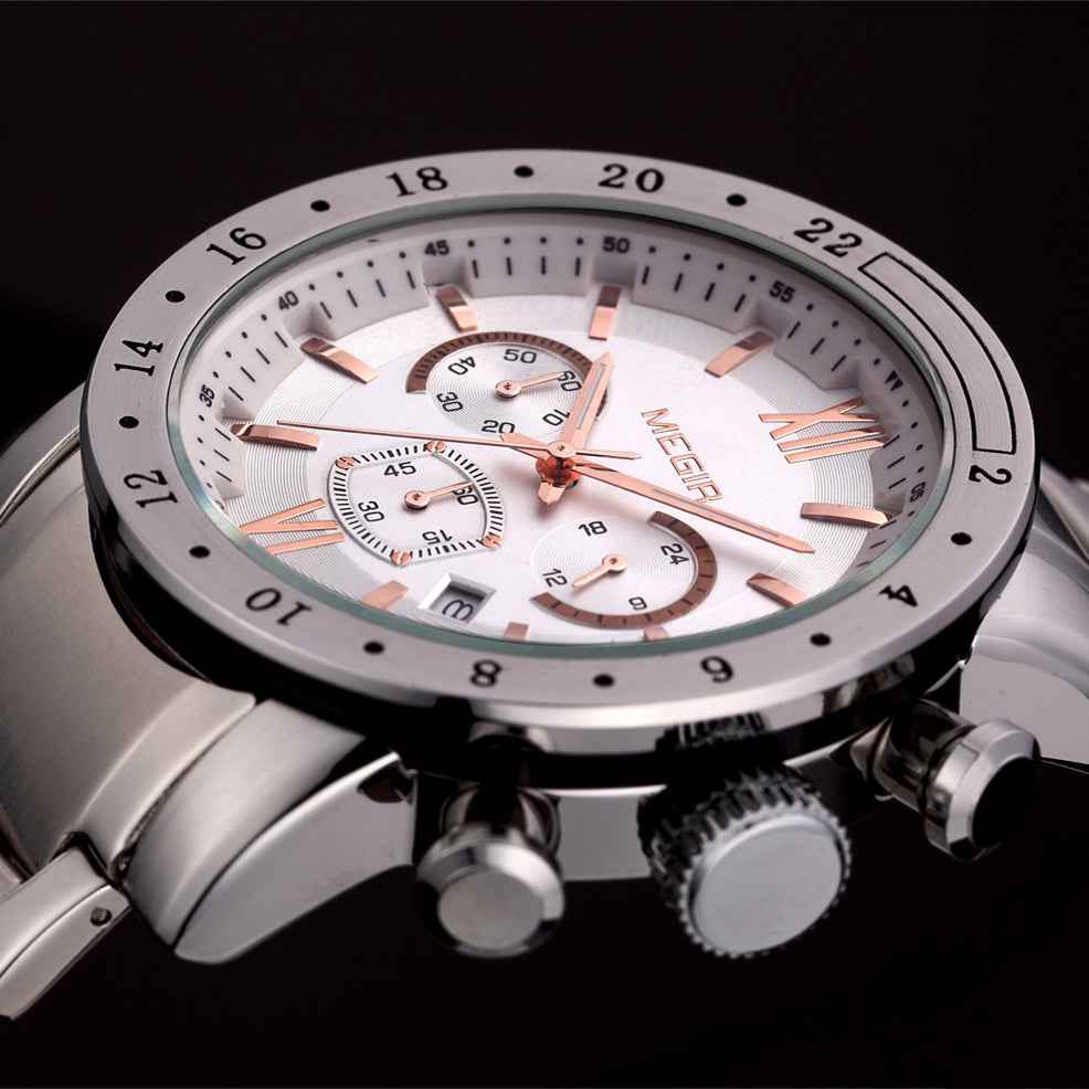 MEGIR Luxury Men's Chronograph Waterproof Quartz Watch - Stainless Steel Business Timepiece