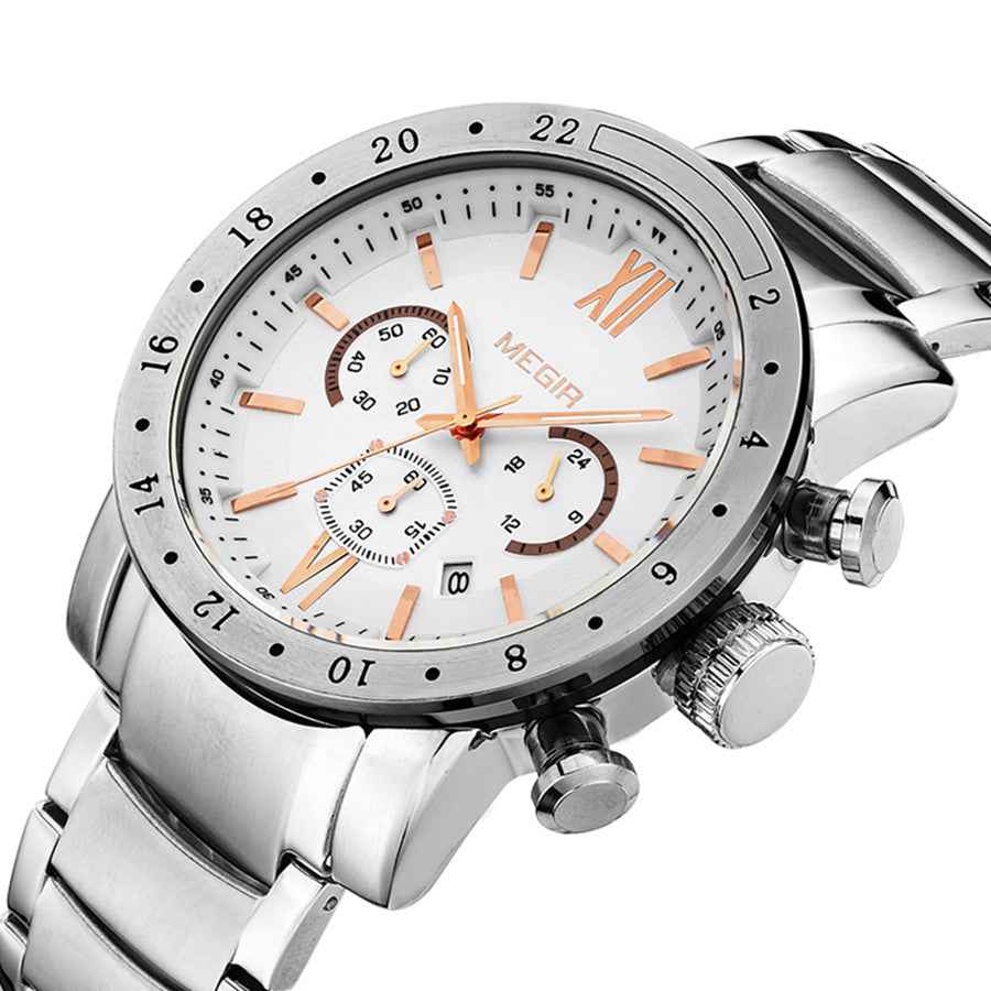 MEGIR Luxury Men's Chronograph Waterproof Quartz Watch - Stainless Steel Business Timepiece