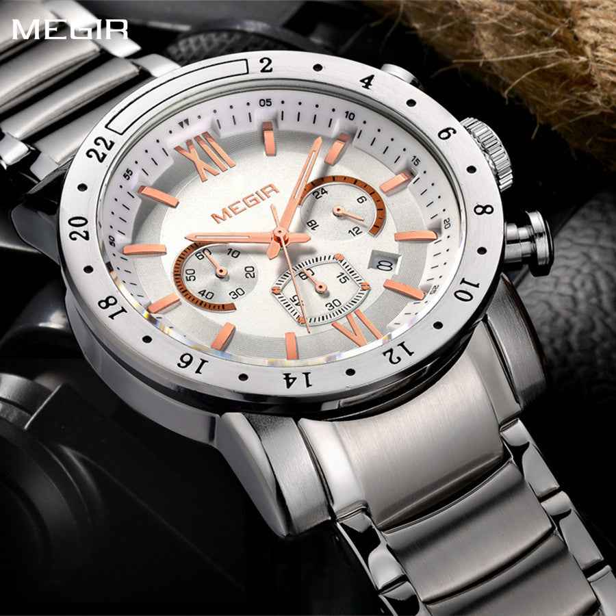 MEGIR Luxury Men's Chronograph Waterproof Quartz Watch - Stainless Steel Business Timepiece