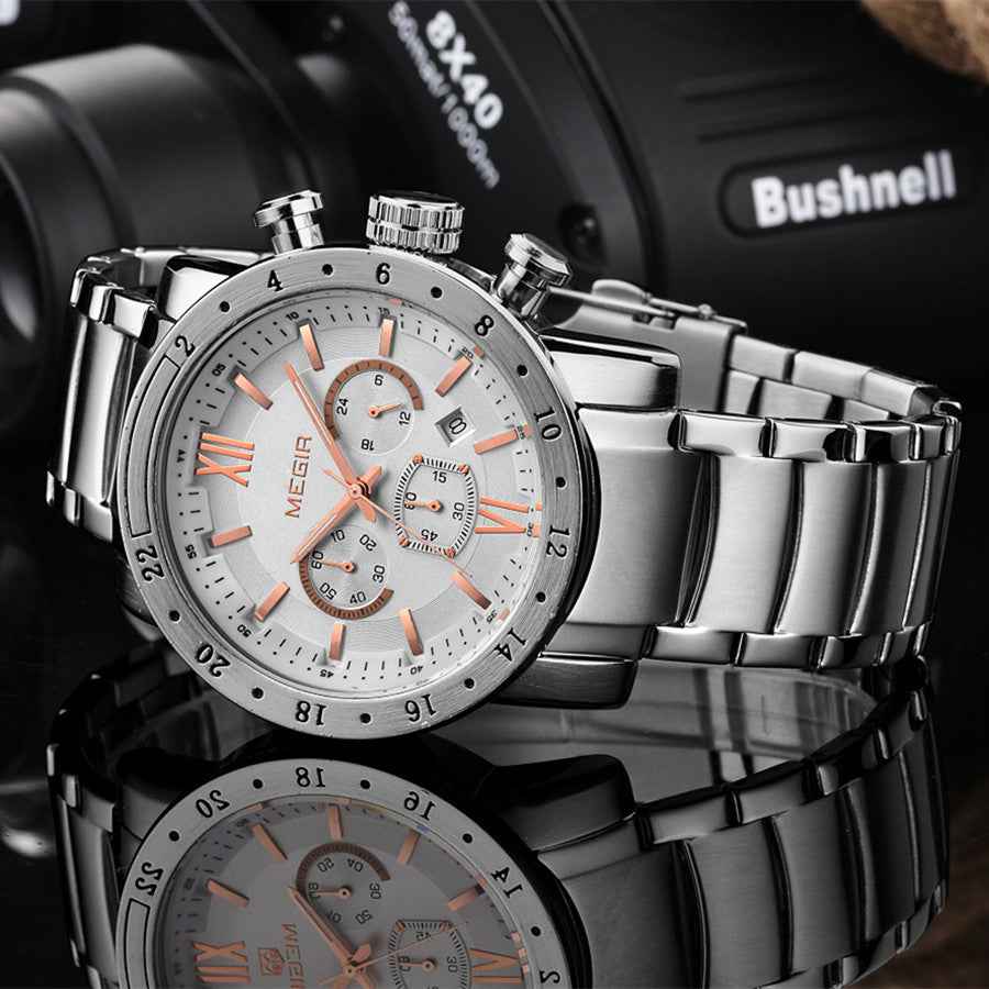 MEGIR Luxury Men's Chronograph Waterproof Quartz Watch - Stainless Steel Business Timepiece