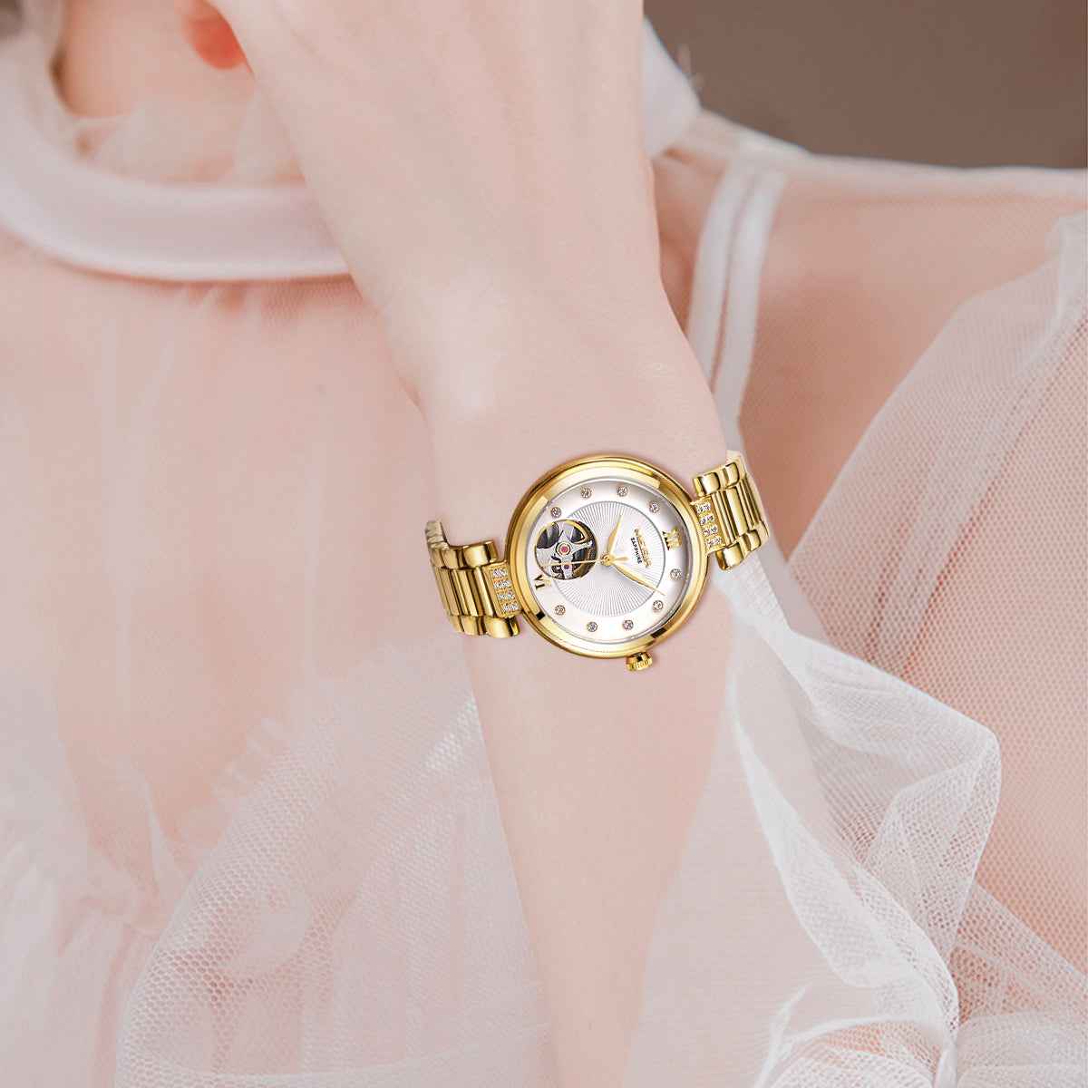 MEGIR Luxury Gold Women Bracelet Watch - Automatic Mechanical Wristwatch