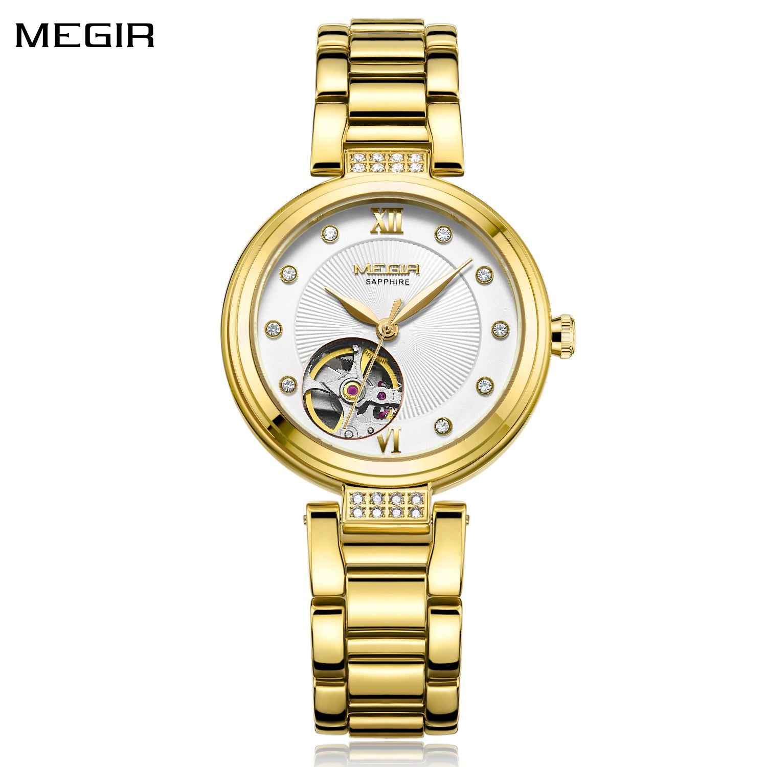 MEGIR Luxury Gold Women Bracelet Watch - Automatic Mechanical Wristwatch