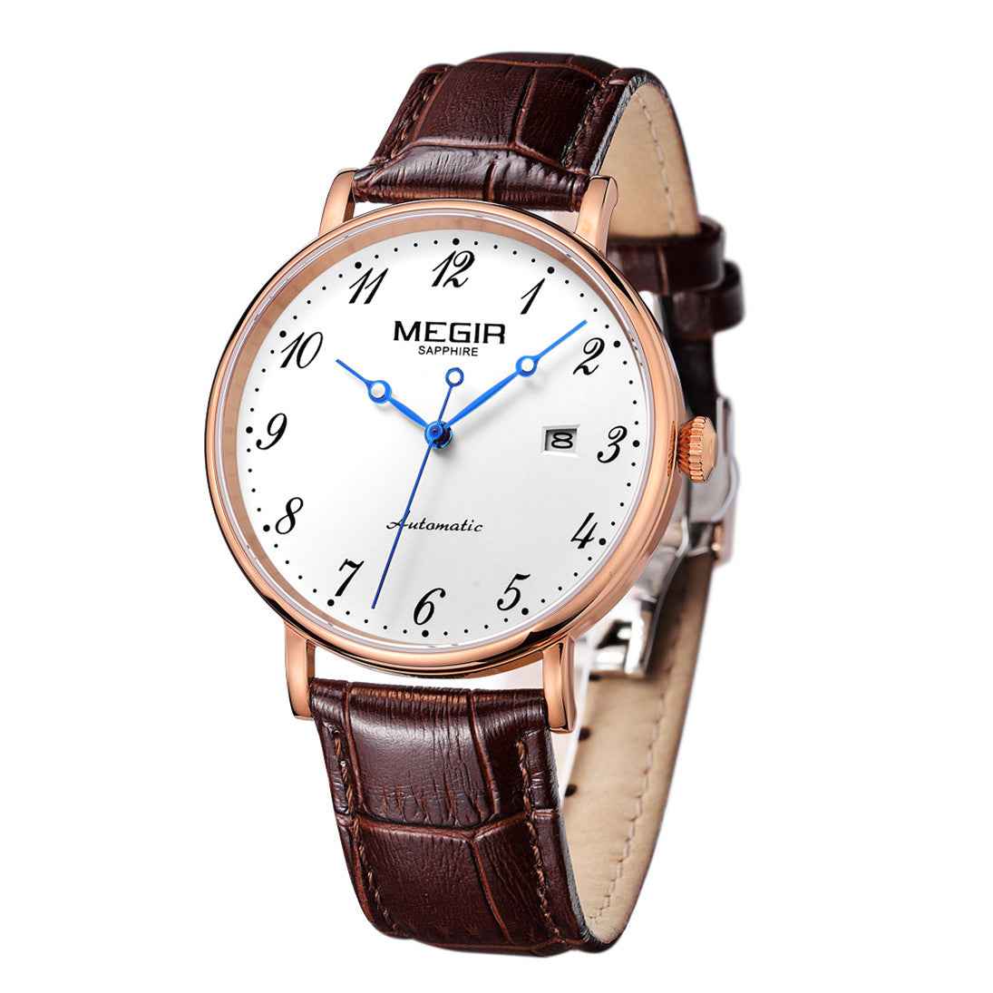 MEGIR Luxury Automatic Mechanical Watch for Men - Sapphire Leather Strap, Waterproof Sports Wristwatch