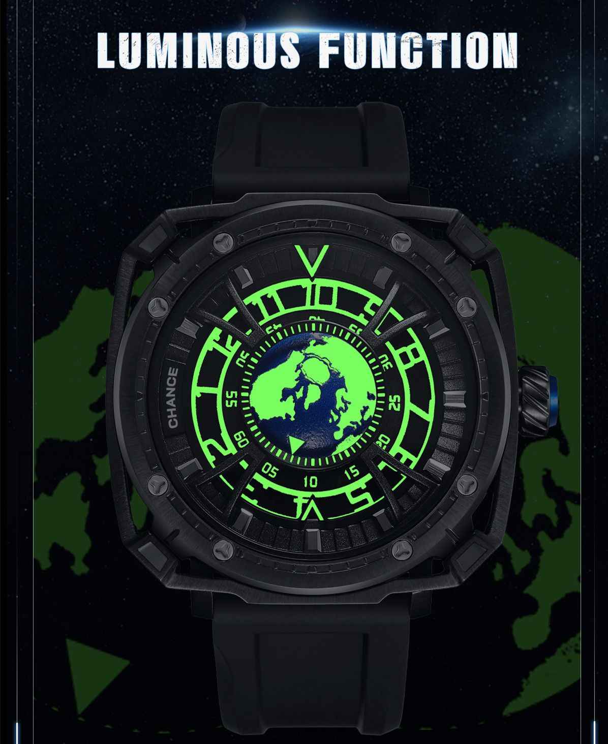 CHANCE Luxury Men Mechanical Wristwatch - Automatic, Stainless Steel & Silicone Strap