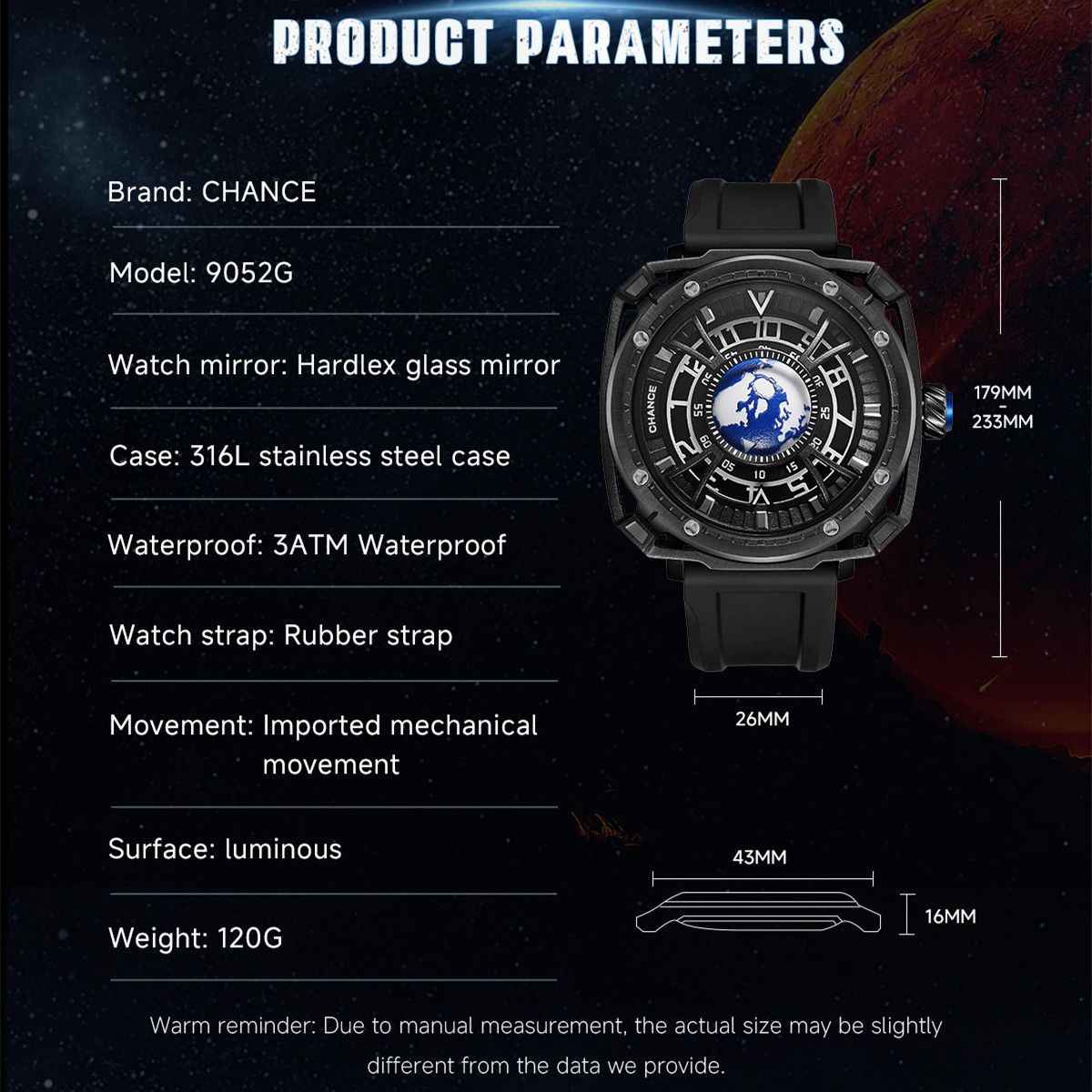CHANCE Luxury Men Mechanical Wristwatch - Automatic, Stainless Steel & Silicone Strap