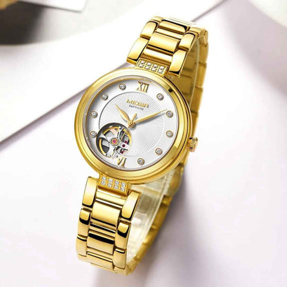 MEGIR Luxury Gold Women Bracelet Watch - Automatic Mechanical Wristwatch