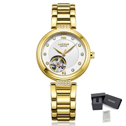 MEGIR Luxury Gold Women Bracelet Watch - Automatic Mechanical Wristwatch
