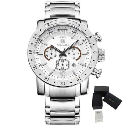 MEGIR Luxury Men's Chronograph Waterproof Quartz Watch - Stainless Steel Business Timepiece