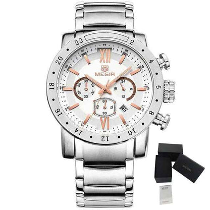 MEGIR Luxury Men's Chronograph Waterproof Quartz Watch - Stainless Steel Business Timepiece
