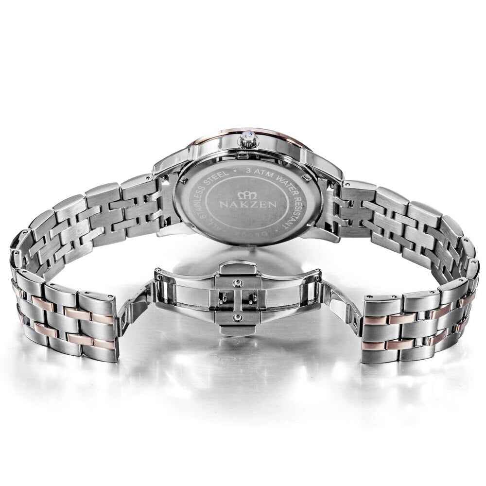 NAKZEN Luxury Men's Waterproof Quartz Watch - Rose Gold Stainless Steel