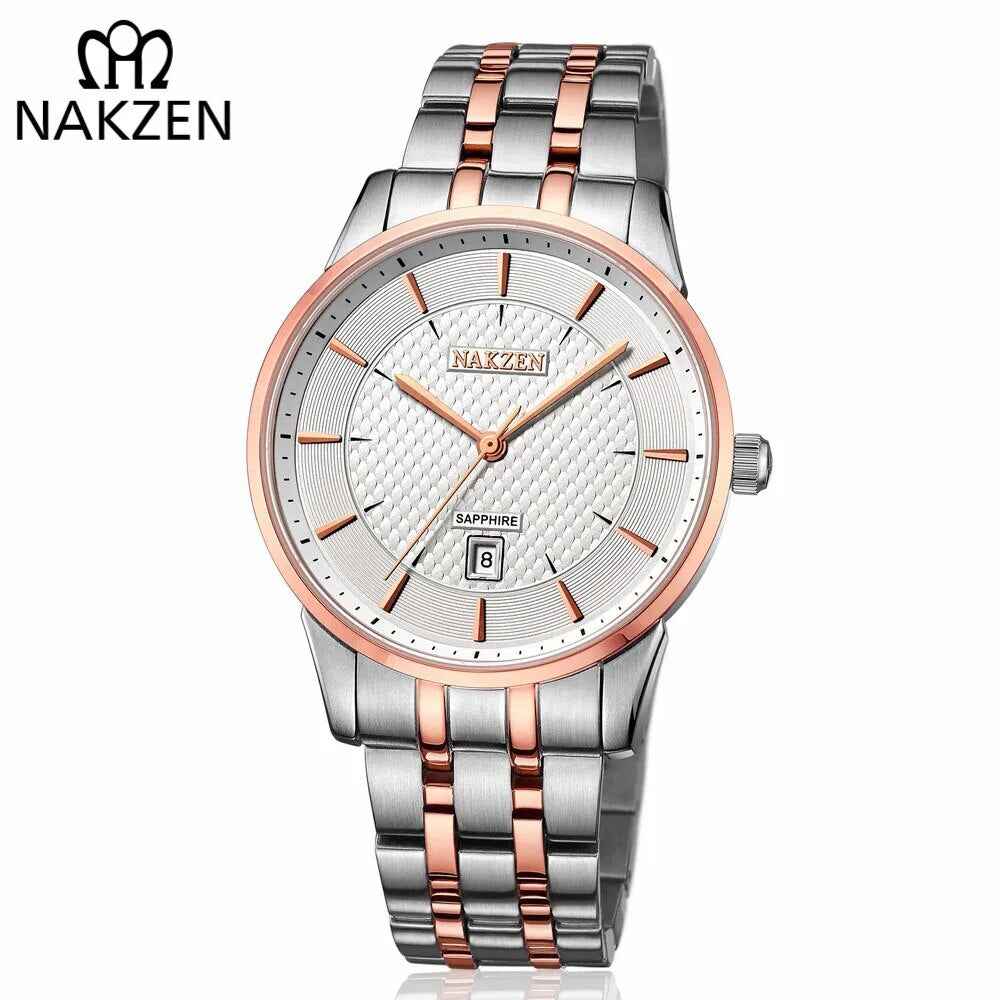 NAKZEN Luxury Men's Waterproof Quartz Watch - Rose Gold Stainless Steel