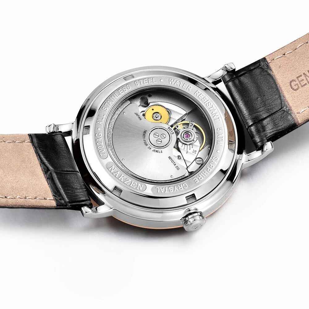 NAKZEN Men Business Automatic Mechanical Watch - Luxury Leather Wrist Watch for Men