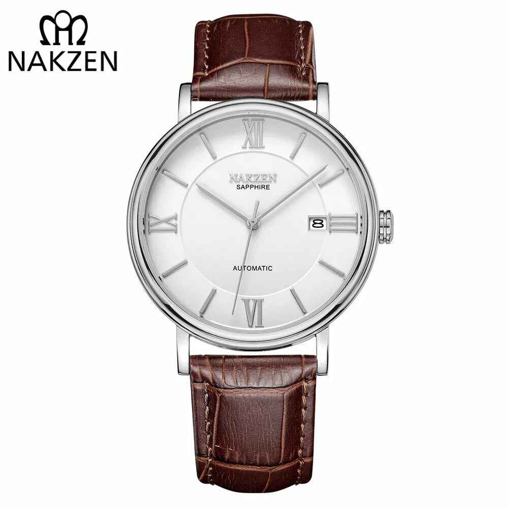 NAKZEN Men Business Automatic Mechanical Watch - Luxury Leather Wrist Watch for Men