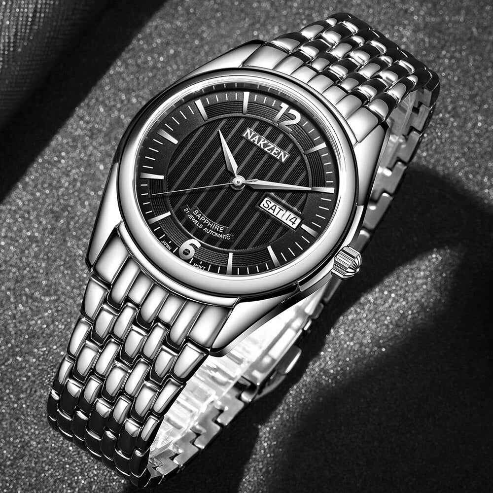 NAKZEN Men's Automatic Mechanical Watch with Miyota 8205 Movement - Business Waterproof Stainless Steel Watch