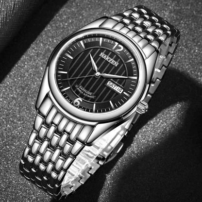 NAKZEN Men's Automatic Mechanical Watch with Miyota 8205 Movement - Business Waterproof Stainless Steel Watch