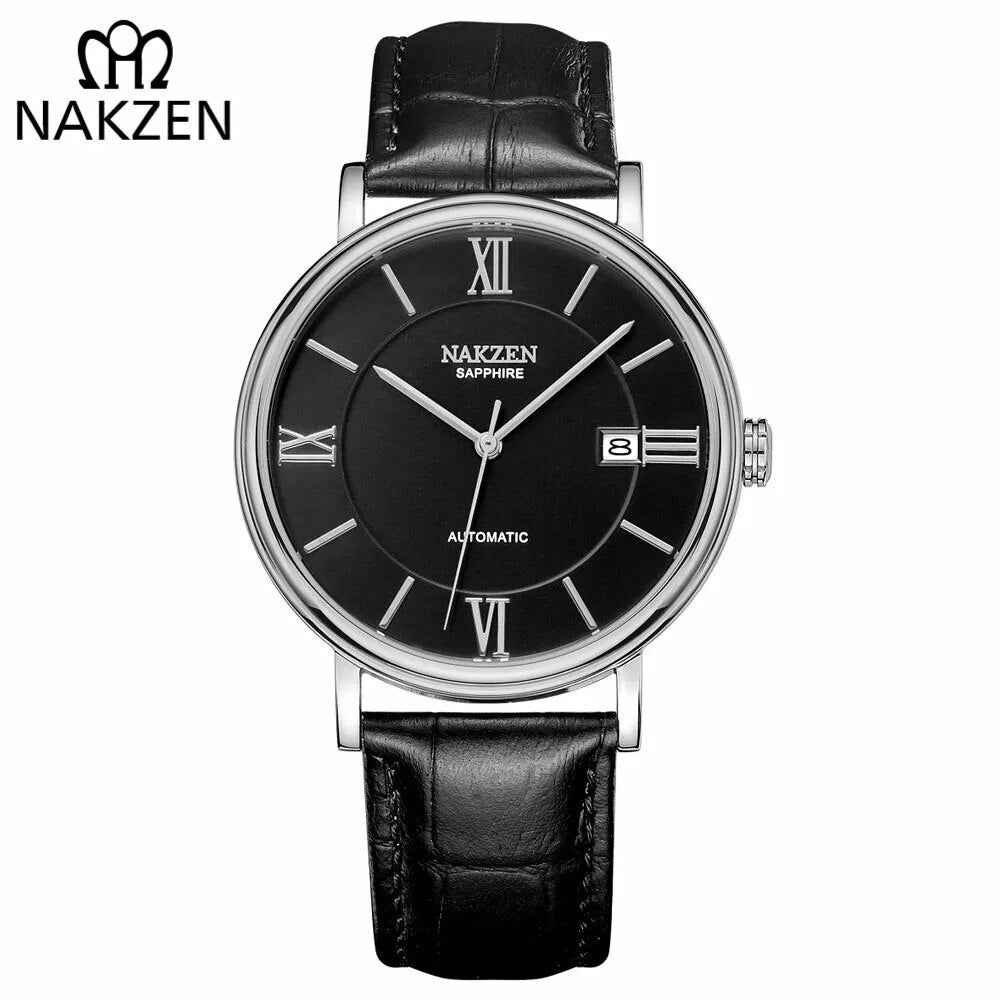NAKZEN Men Business Automatic Mechanical Watch - Luxury Leather Wrist Watch for Men