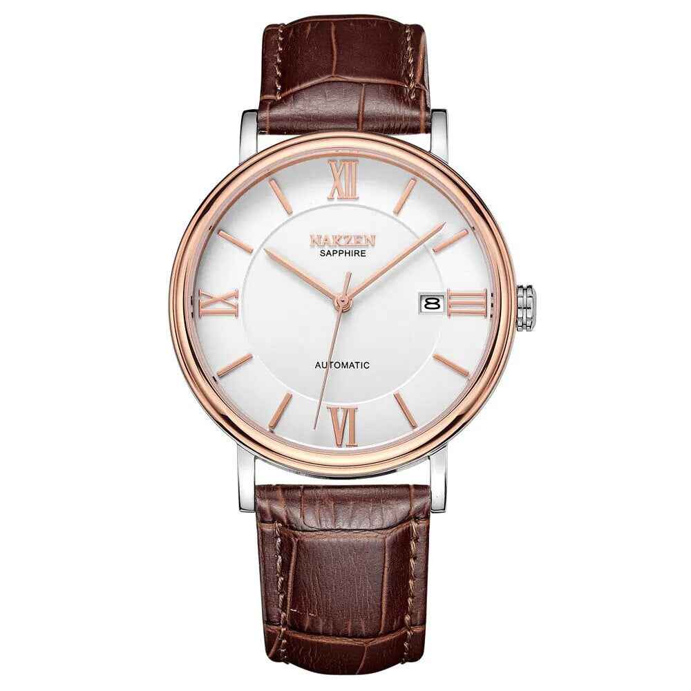 NAKZEN Men Business Automatic Mechanical Watch - Luxury Leather Wrist Watch for Men