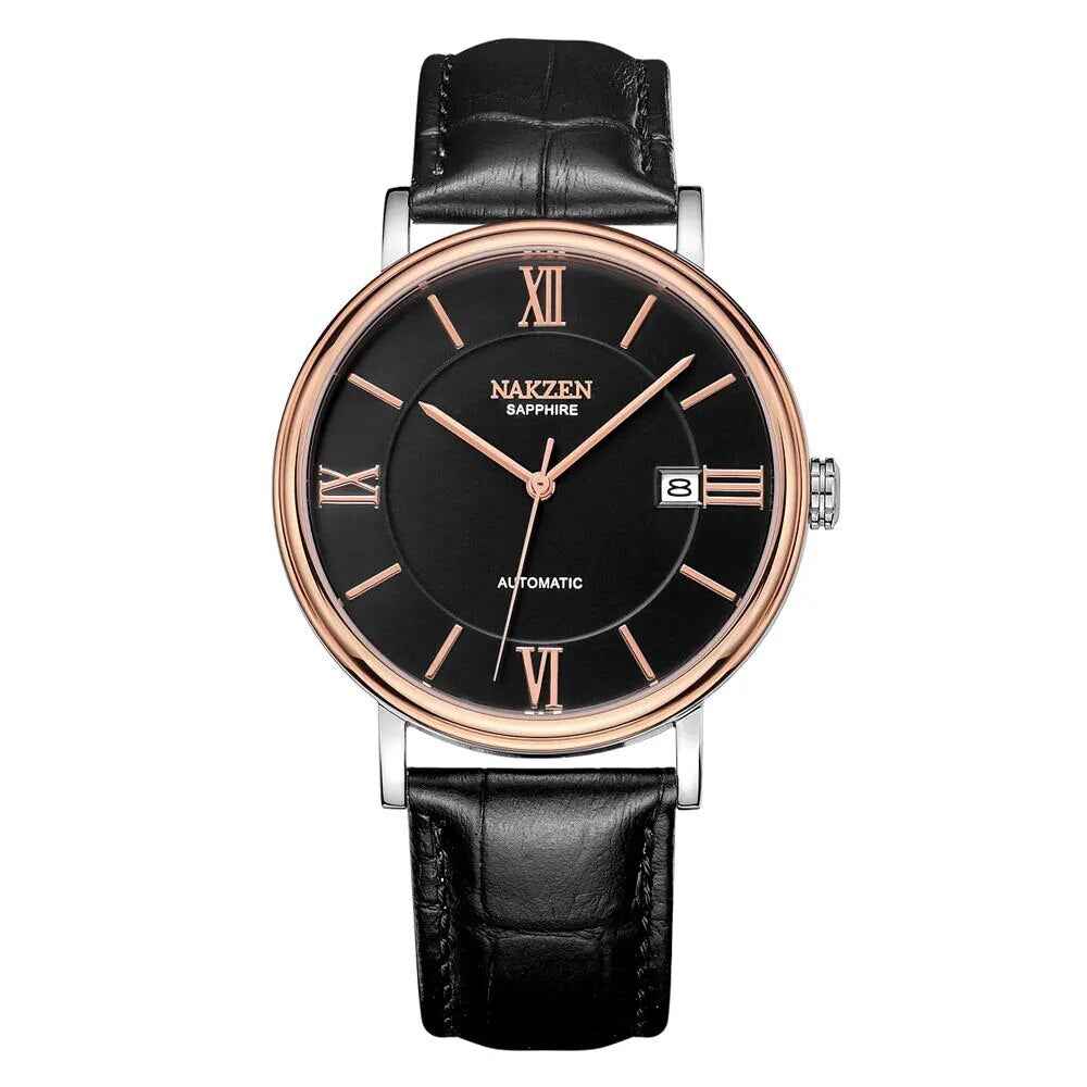 NAKZEN Men Business Automatic Mechanical Watch - Luxury Leather Wrist Watch for Men
