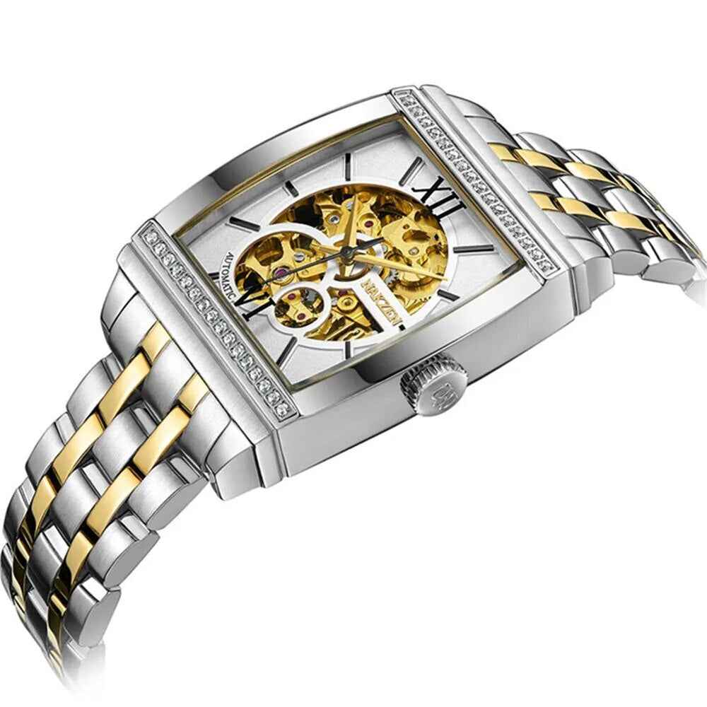 NAKZEN Rectangle Automatic Mechanical Men Watches Unique Design Tourbillon Skeleton Watch Luxury Valuable Male Clock Wrist Watch
