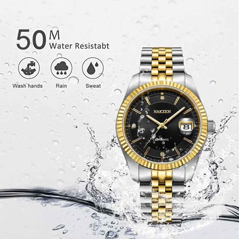 NAKZEN Luxury Men’s Automatic Mechanical Tourbillon Watch - Waterproof Stainless Steel with Sapphire Glass