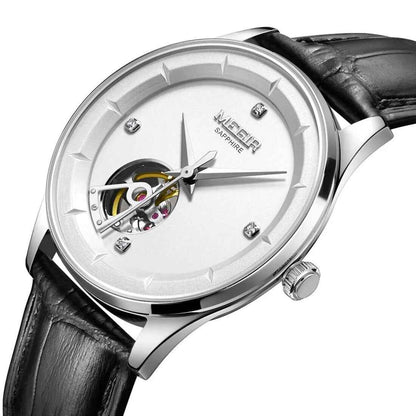 MEGIR Fashion Leather Strap Wristwatch for Men - Large Dial Sapphire Automatic Mechanical Watch
