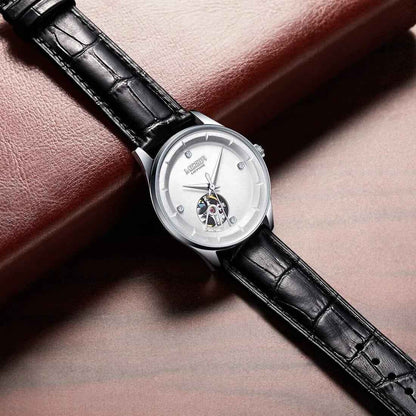 MEGIR Fashion Leather Strap Wristwatch for Men - Large Dial Sapphire Automatic Mechanical Watch