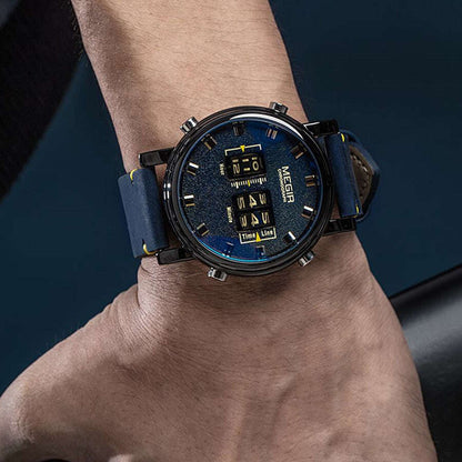 MEGIR Roller Pointer Watches for Men Fashion Luxury Military Sport Watch Leather Strap Quartz Wristwatch Clock Relogio Mascilino-2