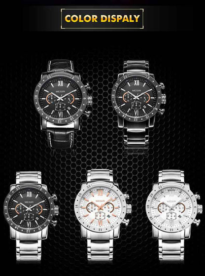 MEGIR Luxury Men's Chronograph Waterproof Quartz Watch - Stainless Steel Business Timepiece