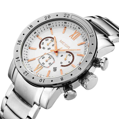 MEGIR Luxury Men's Chronograph Waterproof Quartz Watch - Stainless Steel Business Timepiece