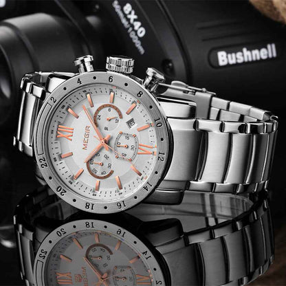 MEGIR Luxury Men's Chronograph Waterproof Quartz Watch - Stainless Steel Business Timepiece