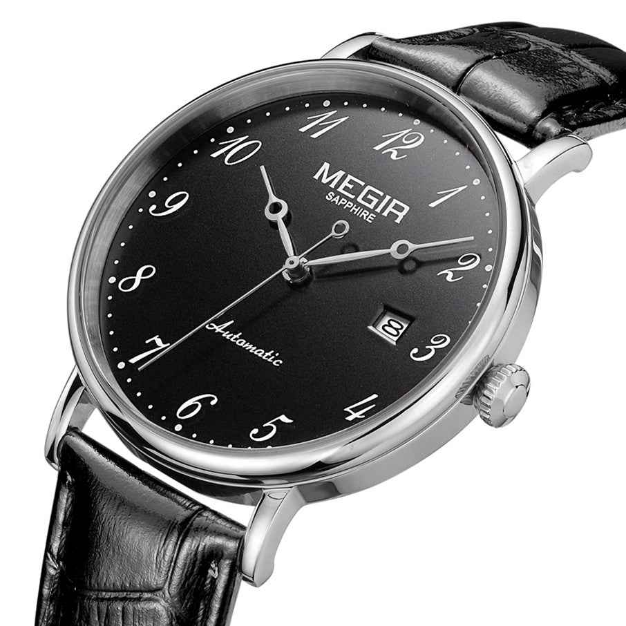 MEGIR Luxury Automatic Mechanical Watch for Men - Sapphire Leather Strap, Waterproof Sports Wristwatch