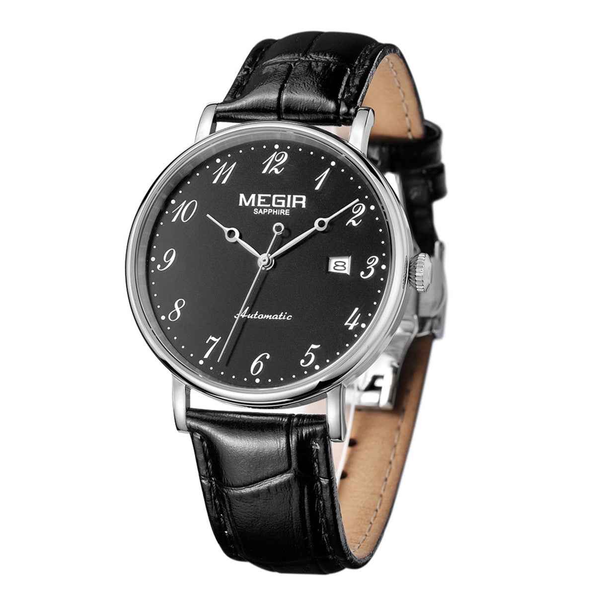 MEGIR Luxury Automatic Mechanical Watch for Men - Sapphire Leather Strap, Waterproof Sports Wristwatch