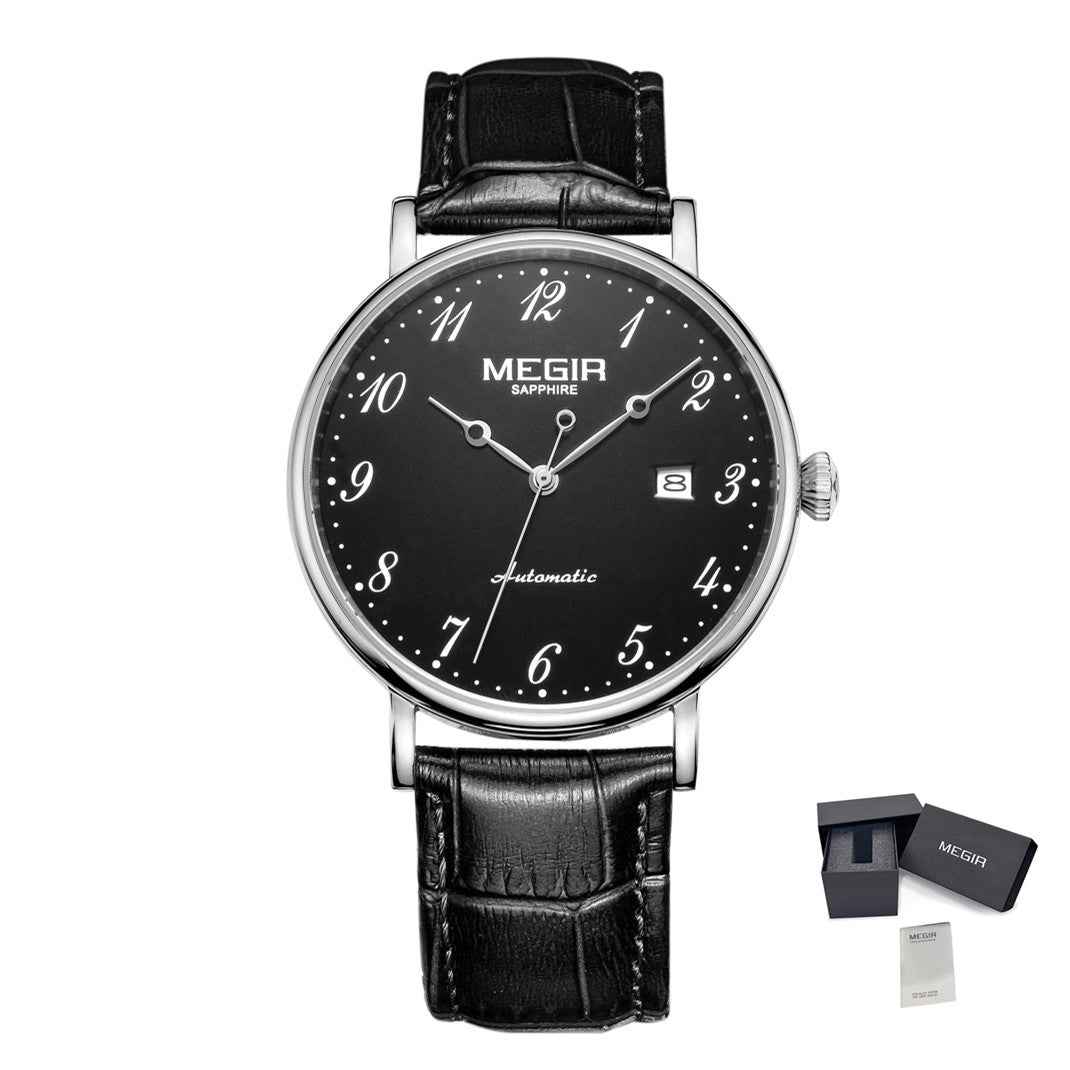 MEGIR Luxury Automatic Mechanical Watch for Men - Sapphire Leather Strap, Waterproof Sports Wristwatch