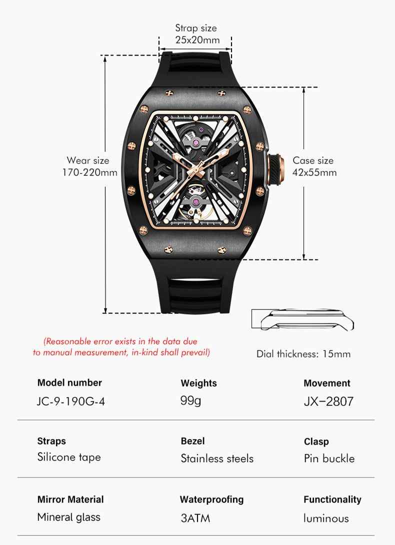 New Skeleton Dial Men's Automatic Mechanical Watch - 30M Waterproof Sports Gift 9190-4