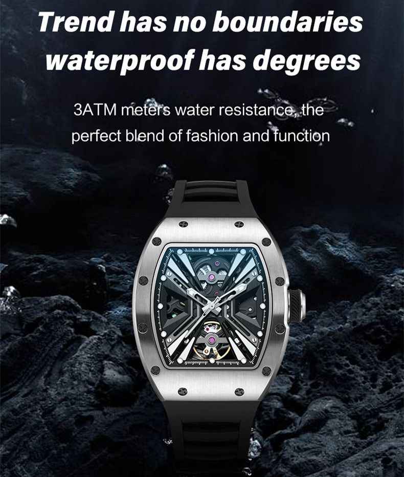 New Skeleton Dial Men's Automatic Mechanical Watch - 30M Waterproof Sports Gift 9190-4