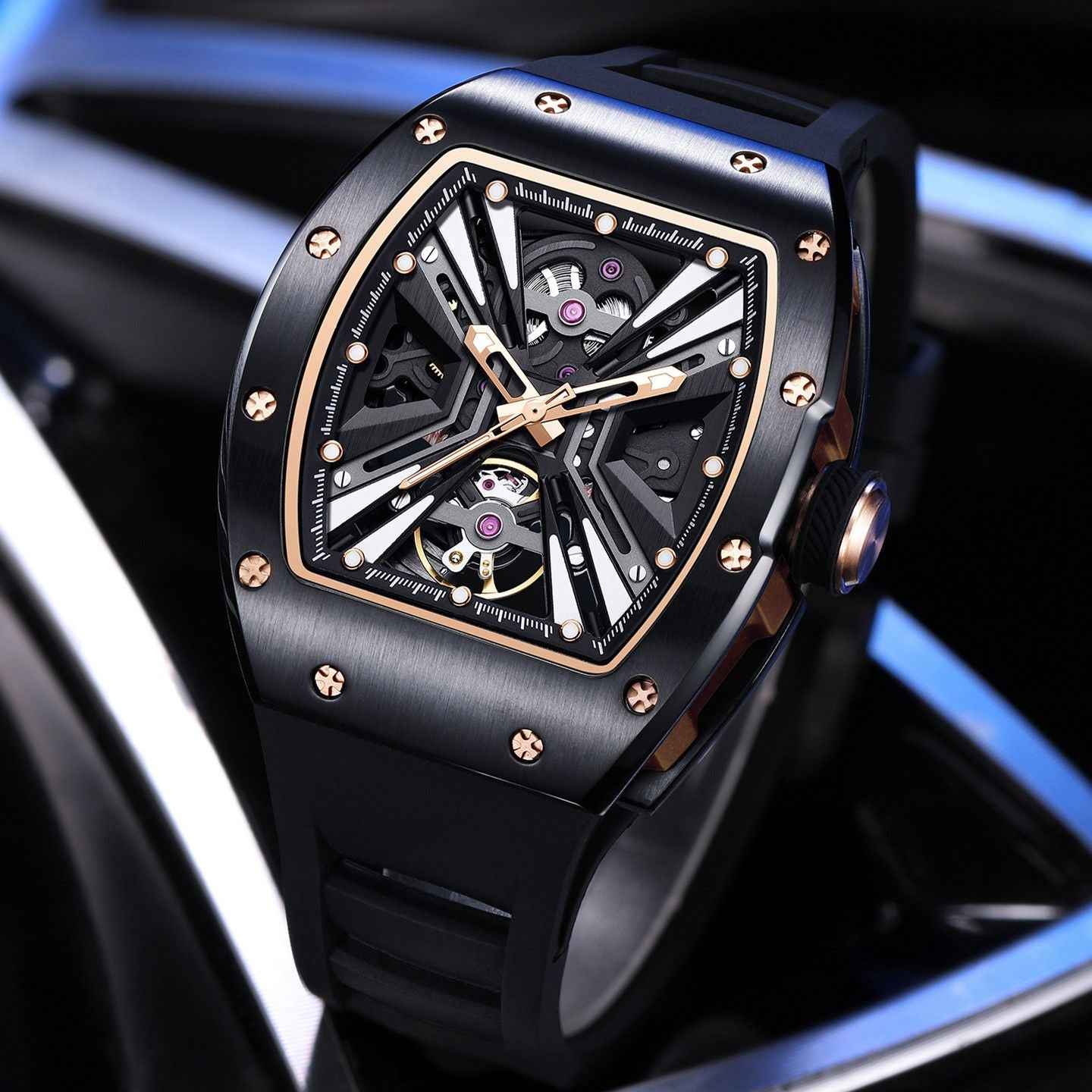 New Skeleton Dial Men's Automatic Mechanical Watch - 30M Waterproof Sports Gift 9190-4