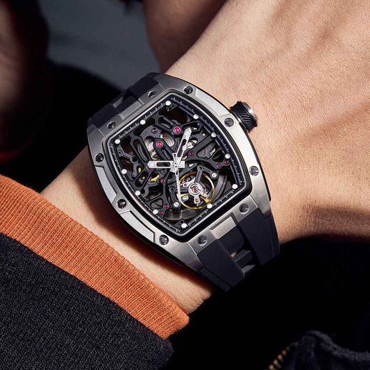 New Skeleton Dial Watches for Men Stainless Steel Case Automatic Mechanical Wristwatch Waterproof Luminous Sport Watch 9198-1