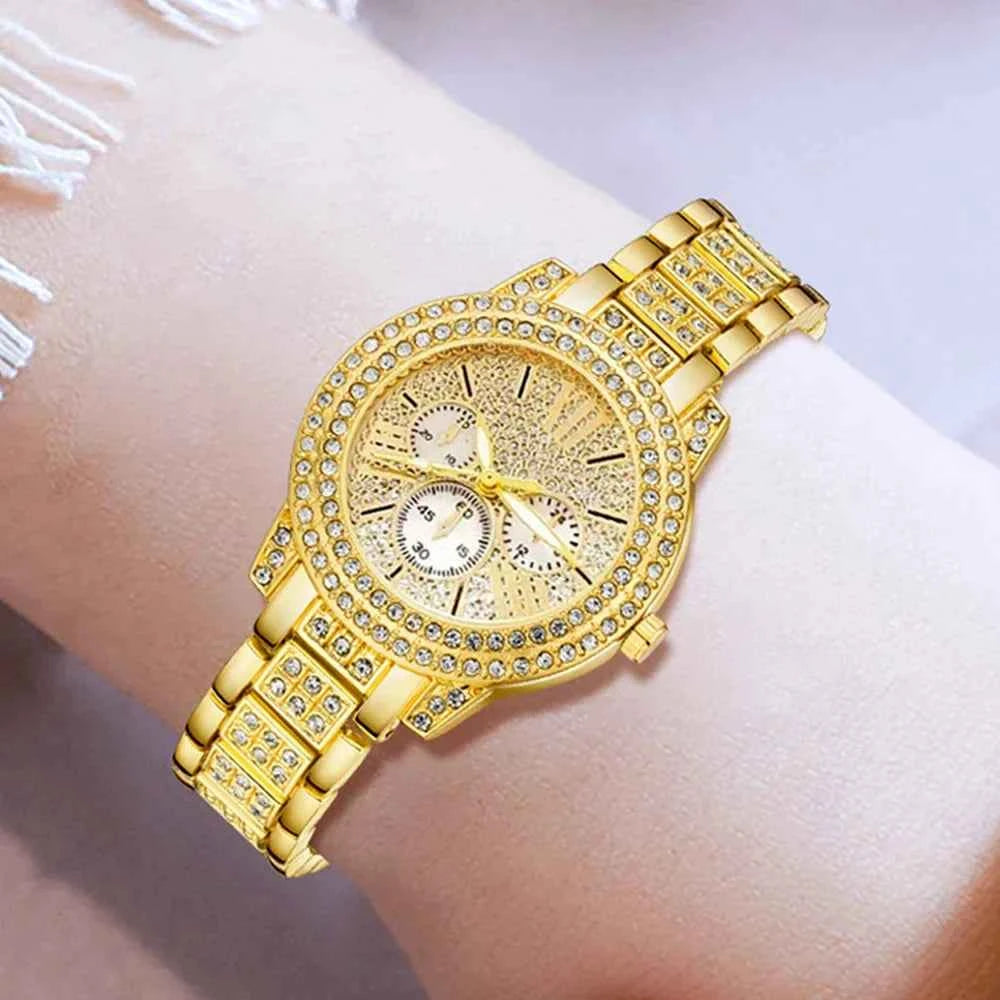 Women's Gold Quartz Watch Jewelry Gift Set